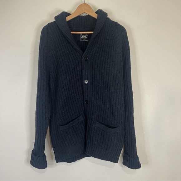 Abercrombie & Fitch Navy Alpaca / Wool Blend Ribbed Knit Cardigan - Picture 2 of 5